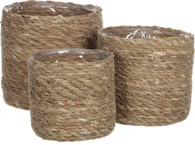 Produktbild von Mica Decorations Atlantik Pflanzenkorb - 3er-Set - H16 x Ø16 cm - Seegras - Hellbraun