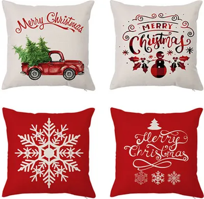 Produktbild von 4er-Set Weihnachtsthema Beige Farbe Dekorativer Dekokissenbezug Kissenbezug 18 x 18 Zoll 45 x 45 cm (Set 5)