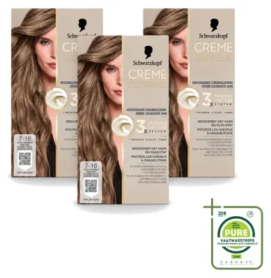 Image de 3 x Schwarzkopf Creme Supreme 7-16, coloration permanente pour cheveux - Blond cendré foncé - 245g - Pack économique - 3 pièces