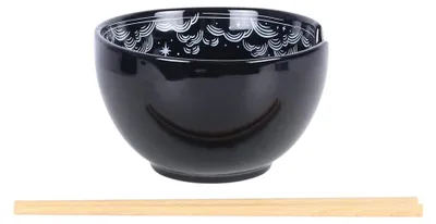 Nudelschale mit Essstäbchen-Set, 850 ml, Keramik, Schwarz