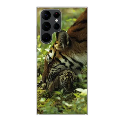 Produktbild von MuchoWow® Handyhülle Schutzhülle Hülle für Samsung Galaxy S22 Ultra Tiger - Pflanzen - Jungtier Silikon Softcase Handy Hülle - Abbildung
