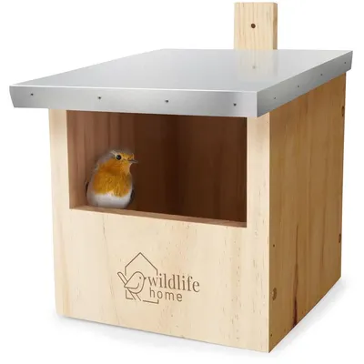 Produktbild von Vogelnestkasten Nistkasten Vogelhaus - Naturholz Kiefer unbehandelt - 22,5 x 17 x 24,5 cm - Mit Metalldach - Für Garten und Balkon