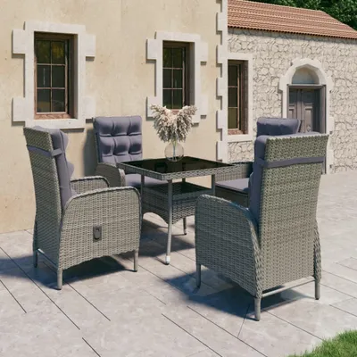 Produktbild von The Living Store 5-tlg. Garten-Essgruppe Poly Rattan und Glas Grau
