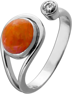 Produktbild von Opal Ring Gold 750 18K orange Opal 2.6ct Brillant 0.10ct Antikschmuck 18