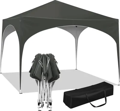 Produktbild von WOLTU Pavillon Pop-Up wasserdichter Faltpavillon Sonnenschutz Event Gazebo Gartenpavillon auf Terrasse Camping Festival mit Halbmonddach Pagodenzelt des Halbkreises aus Oxford Metallrahmen 3x3m Grau