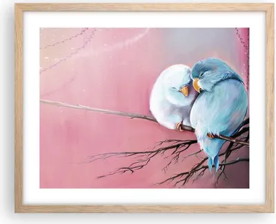 Produktbild von Gerahmtes Poster - Rahmen in heller Eiche - Vögel Blau Zweig - 50x40 cm - Wand Bild - Wanddeko - Wandbilder - Kunstposter - Wandposter - Bilderrahmen - Bilder - Kunstdruck - P2NAA50x40-5026
