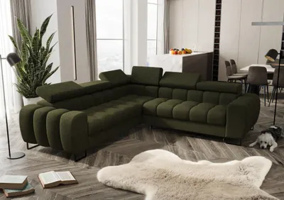 Produktbild von Ecksofa Schlafsofa BASTIEN in Stoff Aragon Grün Seite Universal