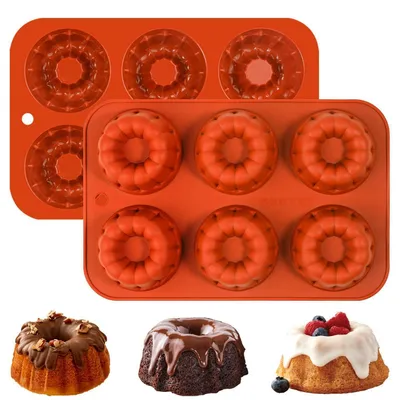 Productafbeelding van Siliconen Gugelhupf-vormen, set van 6, mini cakevormen, 7 cm, antiaanbaklaag, hittebestendig