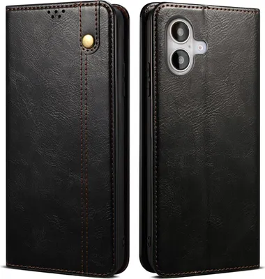 Produktbild von Hülle für iPhone 17 Leder Brieftasche Schutzhülle mit Standfunktion Schwarz