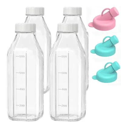 Immagine prodotto di Set di 4 bottiglie di vetro riutilizzabili da 1000 ml con coperchio