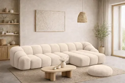 Productafbeelding van Kaiser Möbel Hoekbank, modulaire L-vorm, veloursstof, kleuren: blauw, crème, rechts, model: CROISSANT XL