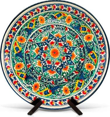 Produktbild von Lagan - KaraKalam R2, Rischtan Keramik, Ø 37 cm Glasur Teller Handarbeit Oriental Usbekische