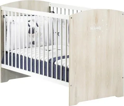 Image de Lit Bébé à Barreaux 120 x 60 cm, Babyprice Smile, Hêtre Cendré et Blanc