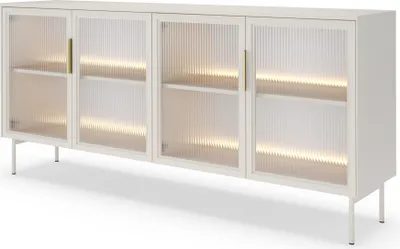 Produktbild von Masseno Kommode GLORIA 181,3 cm Sideboard mit LED 4 Türen für Wohnzimmer Schlafzimmer Modern 181,3x39,3x82,6 cm Kaschmir / Kaschmir