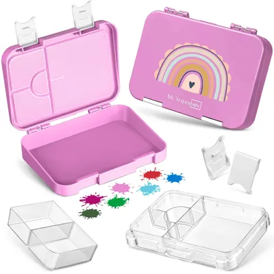 Produktbild von My Vesperbox® Brotdose für Kinder mit Fächern [LEN] - Lunchbox mit Trennfächern - Bento Box - Jausenbox - Brotzeitbox für Schule & Kindergarten - Vesperdose für Jungen & Mädchen – Rosa - Regenbogen
