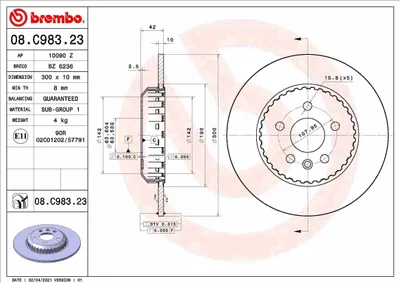 Produktbild von 2x BREMBO Bremsscheibe 08.C983.23 für LAND ROVER Discovery Sport (L550) 42mm
