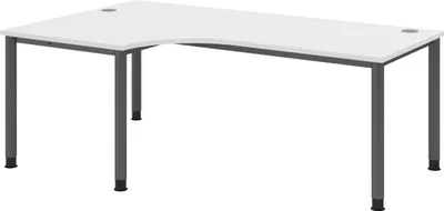 Produktbild von bümö Schreibtisch Serie-H - Nachbildung: Weiß, Gestell: Graphit, Größe: Eckschreibtisch 200 x 120 cm
