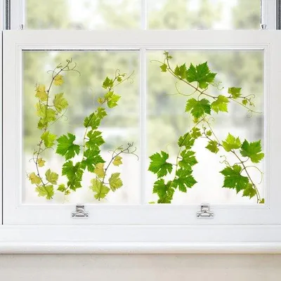 Produktbild von Unyqoos® Selbstklebende Fenstersticker mit grünen Blättern & Ranken – PVC, dekorativ und Vogelschutz, beidseitig sichtbar, wasserfest, wiederverwendbar für Glas, Spiegel, Türen