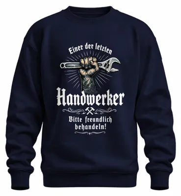 Imagen del producto de Sudadera con cuello redondo de la marca "Einer der letzten Handwerker", diseño "Bitte Statement", color azul marino (navy), talla L