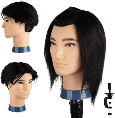 Produktbild von Übungskopf für Friseure – Kopf mit menschlichem Haar – zum Üben von Frisuren – 100 % Echthaar – 35 cm – Schwarz
