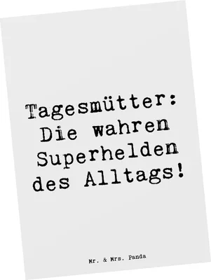 Produktbild von Mr. & Mrs. Panda Postkarte Spruch Tagesmutter Superheld - Weiß - Geschenk, spruchkarte, Berufsliebe, Dank, Berufsalltag, Berufspassion, Ansichtskarten, Ansichtskarte