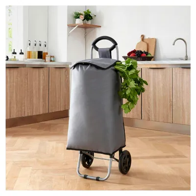 Produktbild von Klappbarer Einkaufstrolley Nørre 93 x 32 x 30 cm bis 30 kg Transportwagen mit großer Ladekapazität Dunkelgrau/Schwarz