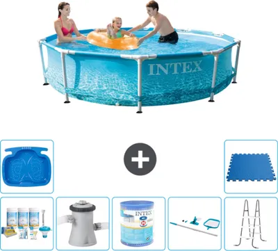 Obrázok produktu pre Bazén Intex s okrúhlym rámom - 305 x 76 cm - tlak vody - balík údržby v cene - filtračné čerpadlo pre bazén - filter - čistiaca súprava - rebrík - vaňa pre nohy