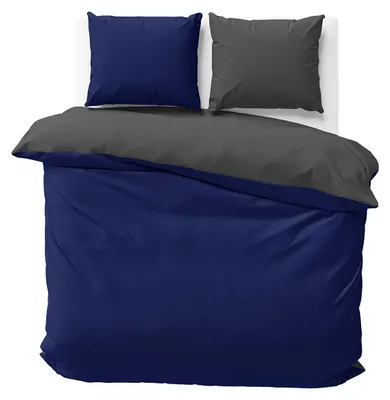 Produktbild von Bettwäsche 240x220 cm Dunkelblau Anthrazit Wendebettwäsche Doubleface Mikrofaser Uni Bettbezug 3 teilig
