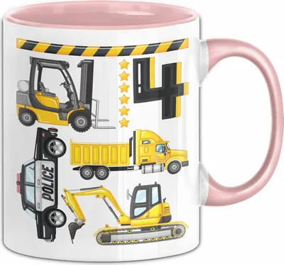 Produktbild von 4. Geburtstag Geschenk Tasse Becher Jungen Jungs Baustelle Polizei Geburtstagsgeschenk 4 (Rosa)