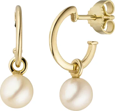Produktbild von Ohrringe Ohrhänger Halbcreolen Süßwasser Perlen 6,5-7mm weiß 585 Gold Gelbgold