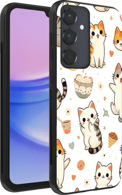Productafbeelding van Telefoonkoffer geschikt voor de Samsung Galaxy A15, met een kattenprint - TPU achterkant, telefoonhoesje met kattenontwerp
