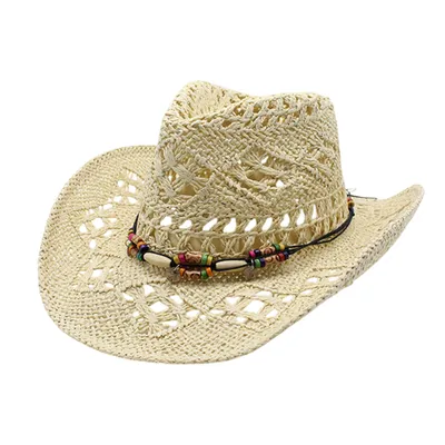 Produktbild von Cowboyhut Uni Strohhut mit Breite Krempe Sommerhut Strandmütze, Beige