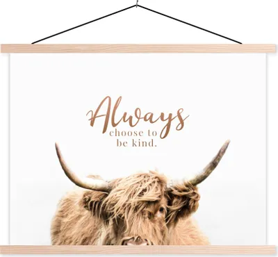 Produktbild von MuchoWow® Textilposter Schottisches Hochlandrind - Zitate - Tier 120x90 cm mit holzfarbenen Rahmen - Magnetisch