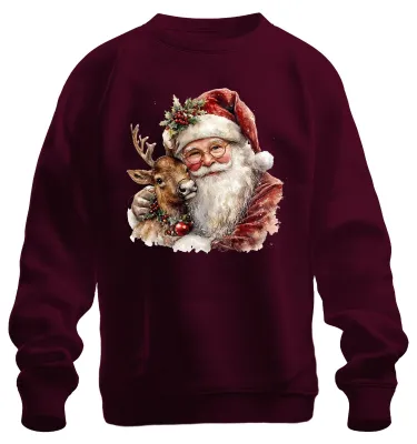 Immagine prodotto di Father Christmas with Reindeer Watercolour Vintage Gift Christmas Felpa Unisex Pullover, Borgogna, L