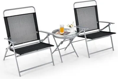Produktbild von Bistrotisch mit 2 Stühlen, klappbarer Balkonset, 3-teiliges Gartenmöbel-Set, niedrige Sitzhöhe, Sitzgruppe, Möbel für Balkon, Gartenmöbel, Gartenmöbel-Set