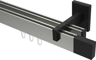 Produktbild von Interdeco Innenlaufstange / Gardinenstange mit Innenlauf Edelstahl-Optik / Schwarz, Typ Smartline Lox (Quader), 14x35 mm 2-läufig, 260 cm