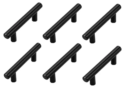 Produktbild von 6 Möbelgriffe 64mm Edelstahl Schwarz für Küchen und Schränke