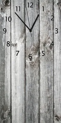 Produktbild von Wallario Design Wanduhr bedruckt, Größe 30 x 60 cm, Motiv: Holz-Optik Textur hellgraues Holz Paneele Dielen mit Asteinschlüssen