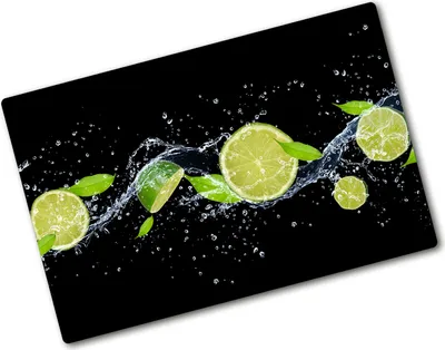 Produktbild von Tulup Glas Herdabdeckplatte - 80x52 cm - Glaskeramikkochfeld-Abdeckung Spritzschutz Glasabdeckplatte - Einteilig - Essen & Getränke - Limetten und Wasser - Grün