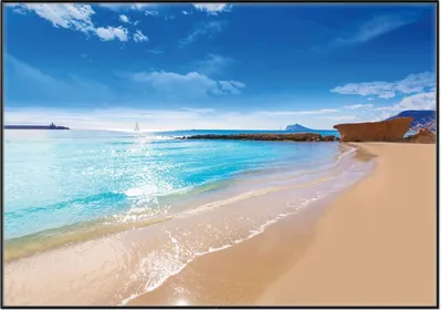 Produktbild von Wallario Wandbild Traumstrand unter blauem Himmel, Größe: 70,30 x 100,30 cm, Poster mit schwarzem Aluminiumrahmen