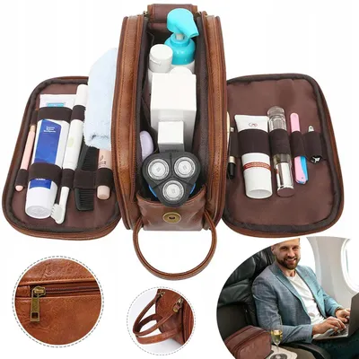 Produktbild von Leder‑Kulturtasche für Herren, Reise‑Waschtasche, Kosmetiktasche für Herren und Damen, Reisekulturbeutel für Reisen und Alltag