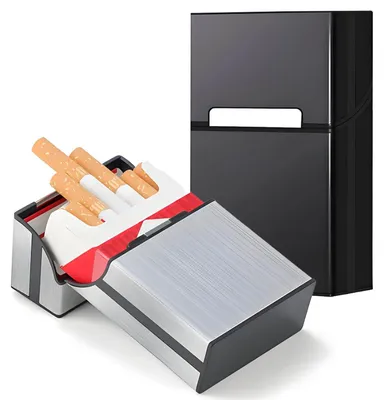 Imagen del producto de Estuche metálico para cigarrillos, con cierre magnético, juego de 2 unidades, de aluminio, para 20 cigarrillos