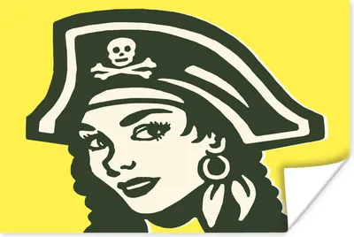 Produktbild von MuchoWow® Poster Kinderillustration einer Piratenfrau auf gelbem Hintergrund 40x30 cm - Plakate für die Wände - Poster Wohnzimmer