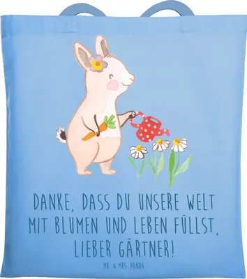 Produktbild von Mr. & Mrs. Panda Shopping Tasche Gärtner Dankeschön - Sky Blue - Geschenk, Tote Bag, Bedanken, Wertschätzung, Aufmerksamkeit, Dankbarkeit, Tragetasche, Laptoptasche