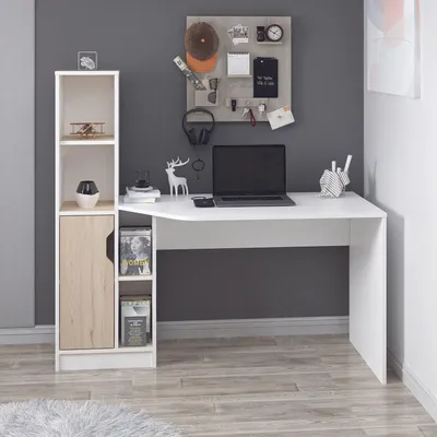 Produktbild von Skye Decor, Hochwertiger Schreibtisch (3 Teile) - 100% Melamin, Weiß & Walnuss