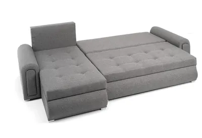 Produktbild von Relax-Ecksofa mit Schlaffunktion und Bettkasten in grauer Farbe, Stoff Sawana 05