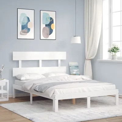 Produktbild von The Living Store Massivholzbett mit Kopfteil Weiß