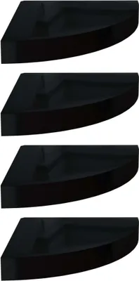 Produktbild von Eck-Schweberegale 4 Stk. Hochglanz-Schwarz 25x25x3,8 cm MDF