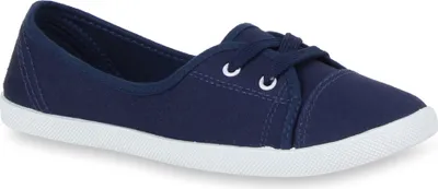 Produktbild von Mytrendshoe Sportliche Damen Ballerinas Stoff Slipper Sneaker Flats Schnürer 79659, Farbe: Dunkelblau, Größe: 36