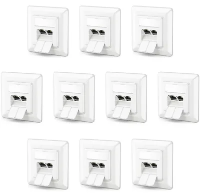 Produktbild von deleyCON CAT6a Netzwerkdose 2x RJ45 Buchse Unterputz, 10 Stück - Weiß
